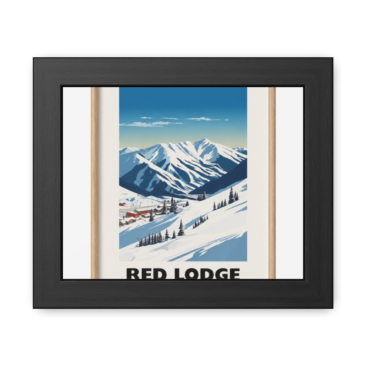 Red Lodge Montana Winter Ski Scene Framed Art Print - Official Creator merchandise
