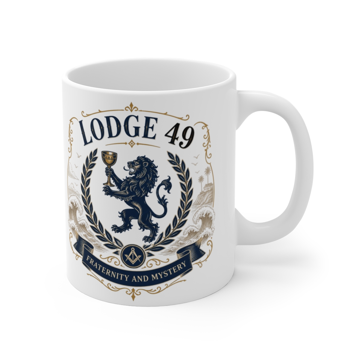Lodge 49 "Fraternity and Mystery," White Mug